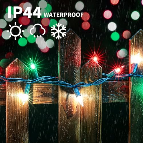 LAMPHOME Super-Bright Extendable Warm White Green red Christmas Lights Decoration 150Lights 31.9ft UL Certified Mini Bulb String Lights for Outdoor Christmas Tree Garden Patio Wedding Decor - color: Red Green Clear 150 Count Green wire