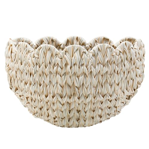 Coeusy Wicker Wall Basket,Scalloped Hanging Wall Basket for Storage and Organizing,Wicker Decorative Storage Baskets for Flower,Magazine,Nursery,Front Door,Bathroom Boho Decor - color: White
