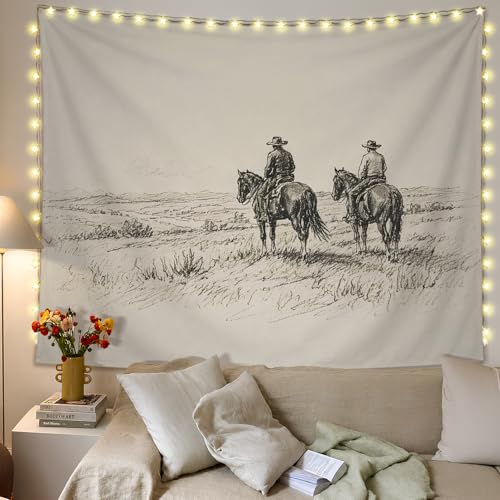 SkyCozy Vintage Western Cowboy Wall Tapestry, Western Home Room Decor, Rustic Farmhouse Neutral Cowboy Horse Antique Country Tapestry for Home Bedroom Living Room Wall Decor, 50x60 Inch - color: 05- Vintage Western Cowboy Tapestry