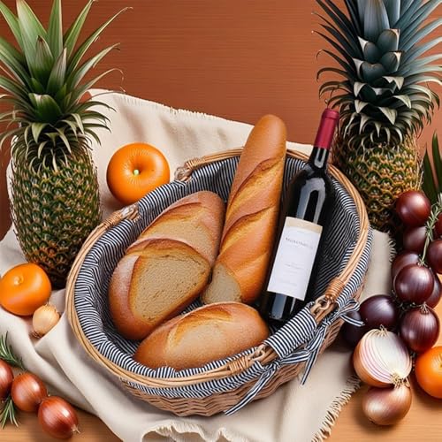 Large Wicker Picnic Basket with Handles,Handle Sturdy Woven Body with Removable and Washable Lining,Outdoor Camping,Gift Packing,Garden Picking, Storage.Gray - color: Gray