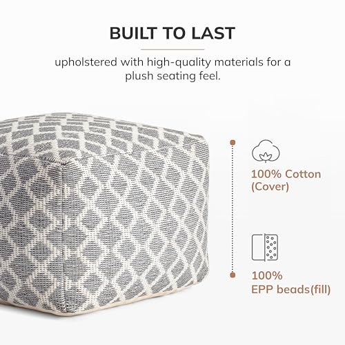 Anji Mountain Pouf Ottoman Foot Rest, Handmade Ottoman Pouf, Comfortable Foot Stool, Decorative Floor Seating for Living Room Decor, Bedroom & Home Décor Accent - South Grand Gray - 22"D x 22"W x 16"H - color: South Grand Gray, size: 22"D x 22"W x 16"H