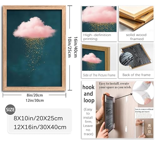 Framed 3D Textured Modern Minimalist Abstract Cloud Wall Art Golden Rain Canva Wall Deocr Pink Cloud Sky artwork picture for Living Room Bedroom Home Decor - color: Pink Cloud, size: 16"L x 12"W