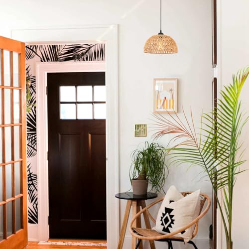 12" Rattan Pendant Light, Boho Dome Woven Hanging Light Fixture, Adjustable Height Natural Style Ceiling Lamp for Kitchen Island, Dining Room, Entryway, Bedroom, Hallway, EH61760P1