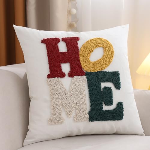 LUOYEHK Home Pillow Covers 20x20 Inch Words Tufted Embroidery Throw Pillow Covers Neutral Decorative Pillowcase Farmhouse Cushion Covers for Couch Sofa Bed Living Room - color: Home, size: 20" x 20" (Pack of 1)