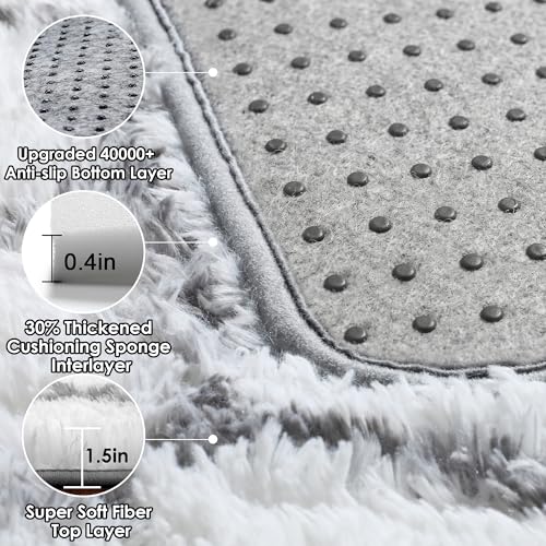 ONASAR Area Rugs for Bedroom Living Room, Fluffy 4x6 White and Grey Throw Rug, Shaggy Geometric Indoor Floor Shag Carpet for Home Decor Aesthetic, Soft Plush Fuzzy Mat for Nursery Kids Teen Dorm - color: 8- White / Grey, size: 4' x 6' (Rectangular)