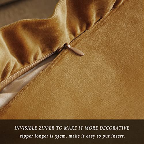 GIGIZAZA Pack of 2 Dark Gold Throw Pillow Covers 18x18 Decorative Ruffle Velvet Cushion Cover for Couch Pillowcase - color: Dark Gold, size: 18" x 18" (Pack of 2)