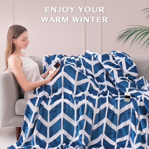 VENTIMI Electric Blanket Queen, 84" x 90" Heated Blanket with 9 Heat Levels & 2-4-8-10 Hours Auto Off, Fast Heating Blanket with ETL & FCC Certification, Navy - color: Navy, size: Queen