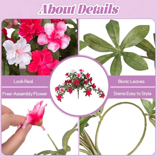 Ammyoo Artificial Fake Azalea Flowers for Outdoor Spring Decoration, Faux Silk Flower for Summer UV Resistant Look Real Plants for Garden Yard Porch Walkway Indoor Decor, 2PCS - color: Rose Pink White