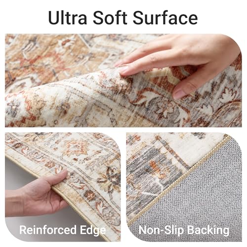 befbee 5x7 Area Rugs for Living Room,Stain Resistant Washable Rug,Non-Slip Backing Rugs for Bedroom,Kitchen,Printed Vintage Home Decor Rug (Turmeric/Grey, 5'x7') - color: Turmeric/Grey, size: 5' x 7' (Rectangular)