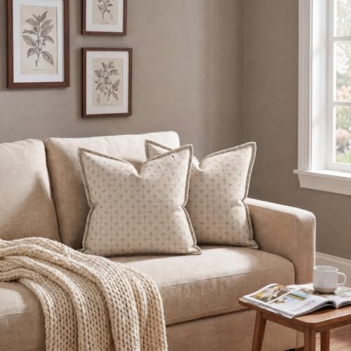 AVOIN colorlife Pack of 2 Decorative Throw Pillow Covers 22x22 Inch, Flange Edges Woven Textured Cushion Case Home Decor for Couch Sofa Bed Living Room Beige - color: Beige, size: 22" x 22" (Pack of 2)