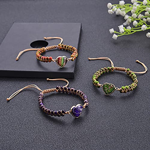 Women Boho Wrap Bracelet,Handmade Natural Stone Crystal Emperor Beads Heart Bracelet, Fashion Bohemian Jewelry Gift for Women - color: Light Blue Emperor Stone