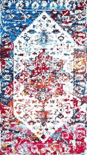 Vintage Area Rug Blue Red Machine Washable Soft Wool Antique Distressed Rug for Living Room Bedroom Guestroom Non Shedding Retro Accent Carpet Under Diningroom Table Office Farmhouse Rug 2x3 - color: F, size: 2x3