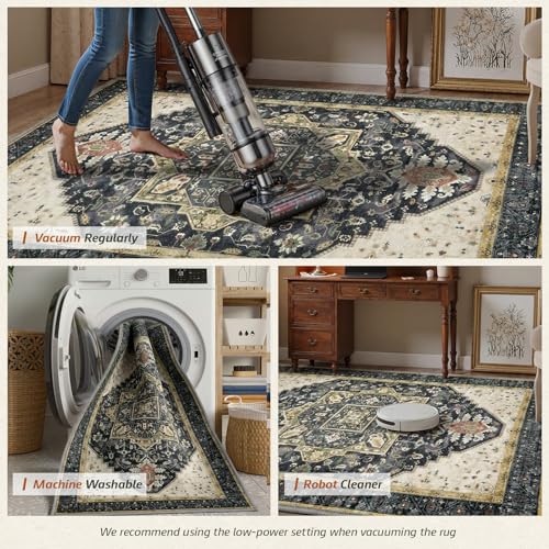 MINIDEAR 2x3 Area Rugs for Entryway Kitchen, Washable Rug Small Accent Rugs for Bedroom Non Slip Vintage Rug Thin Carpet Mat for Home, Black - color: 02black, size: 2' x 3' (Rectangular)