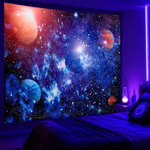 Apdidl Blacklight Space Tapestry for Bedroom Aesthetic Outer Space Galaxy Backdrop Black Light Night Starry Sky Stars Universe Tapestries Nebula Wall Hanging for Living Room Dorm Decoration(51'' x 60'') - color: Galaxy Blacklight Tapestry, size: 60"L x 51
