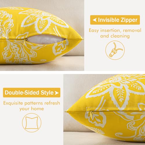 Decorative Outdoor Floral Pillow Covers Set of 2,Waterproof Boho Farmhouse Throw Pillows Summer Accent Pillowcases for Patio Furniture Garden Sofa 18x18 Inch, Yellow - color: Yellow