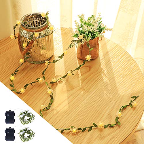 Vigdur 2PACK Vine - Fairy String Lights,Tiny Leaf-Garland with White Flower Battery Powered Light for Indoor Outdoor Christmas Party Wedding Garden Décor,Total 15.2FT with 50LEDS - color: Floral Lights