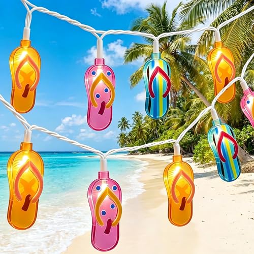 LED Tropical Beach Flip Flop String Lights, 8.5Ft Slipper String Lights Plug in with 10 Multicolor Bulbs, Summer Hawaiian Themed Decorative Lights Camping Tent Holiday Party Garden Outdoor Decor - color: Multicolor Slipper