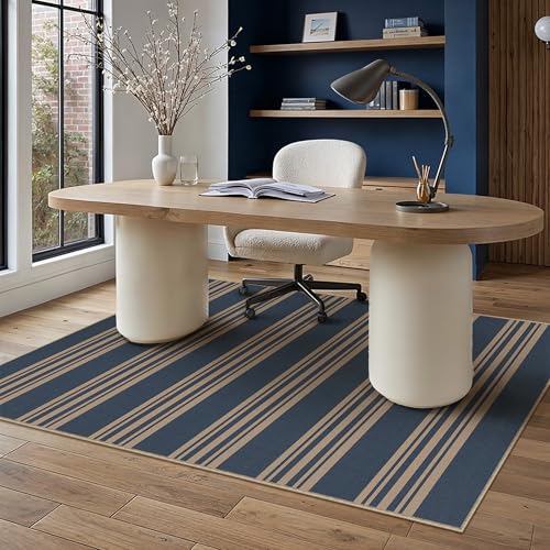 PureCozy Striped Easy Jute Rug 4x6 Blue Entryway Carpet Washable Non Slip Office Door Mat Farmhouse Neutral Non Shedding Small Indoor Outdoor Rug for Bathroom Kitchen Bedroom Living Room - color: Blue/Striped, size: 4' x 6' (Rectangular)