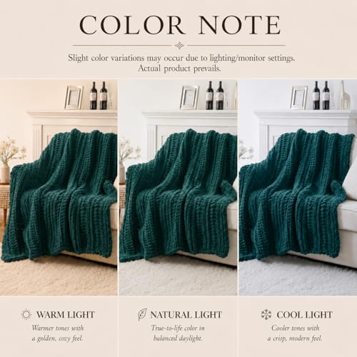 Battilo Christmas Green Throw Blanket for Couch, Chunky Knit Throw Blanket, Super Soft Warm Cozy Chenille Throw Blanket for Bed, Sofa, Living Room, Christmas Decor, 50"x60" - color: Christmas Green