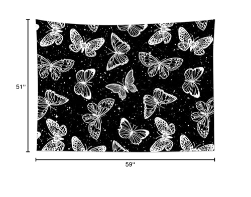 HVEST Butterfly Wall Hanging - Space Tapestry for Bedroom & Living Room, 59W x 51H inches - color: Black, size: 51"L x 59"W