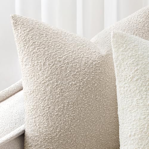 Pack of 2 18x18 Inch Decorative Boucle Throw Pillow Covers Textured Square Pillowcaes Accent Solid Cozy Soft Cushion Covers Home Decor for Sofa Couch Living Room Home Decor,Natural Beige - color: Natural Beige, size: 18" x 18" (Pack of 2)