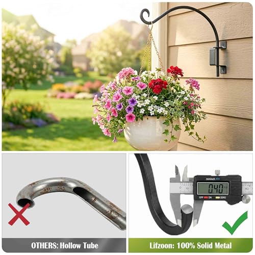 Lifyzoon 16-Inch Swivel Plant Hanger Bracket, 60lbs Heavy Duty Rustproof Metal Wall Hook for Hanging Planters, Wind Chimes, 45°-180° Rotating Holder for Outdoor Fence & Deck Post - size: 16 Inch