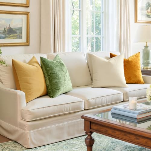 MIULEE Velvet Throw Pillow Covers Set of 2, Soft Neutral Decorative Pillow Cases with Luxurious Textured Vintage Cushion Covers for Home Decor Couch Sofa Bed,Mustard Yellow 18x18 inch - color: Mustard Yellow, size: 18" x 18" (Pack of 2)