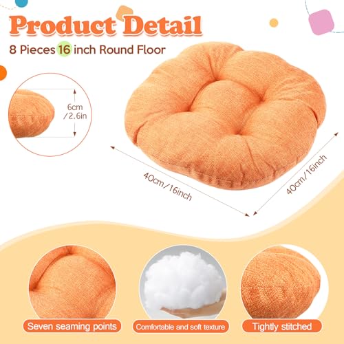 Fumete 8 Pcs 16 Inch Floor Cushions Pillow for Kids Bulk Classroom Round Flexible Seating Floor Cushions for Students Home Daycare School Reading Corner Yoga Meditation Picnic (Orange) - color: Orange