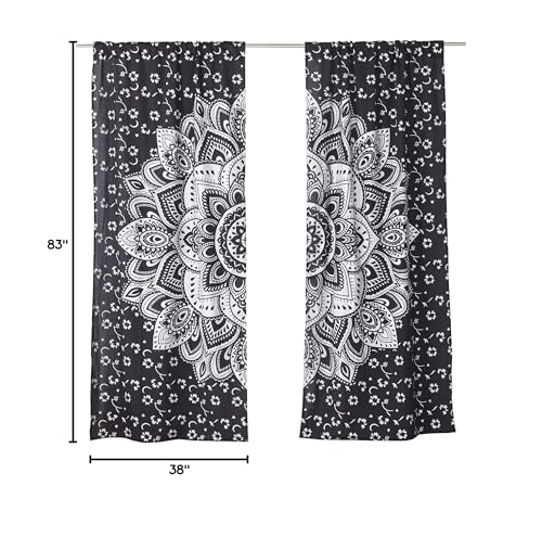 Popular Handicrafts Indian Hippie Bohemian Beautiful Ombre Color Mandala Curtain Panels Black Silver - color: Black Silver, size: 38"W x 83"L (Pack of 2)