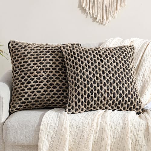 Boho Living 18x18 Black Throw Pillow Covers Pillow Insert not Included - Boho Pillow Covers Only, Pack of 2 - color: Black, size: (2) 18" x 18" Pillow Covers