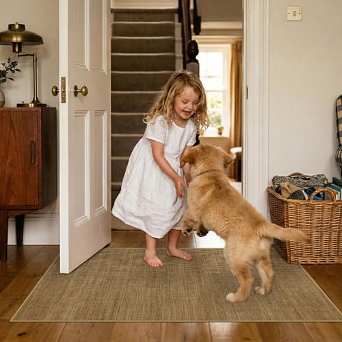 Jute 3x4 Kitchen Area Rugs: Washable Non Slip Entryway Rug with Rubber Backing Pet-Friendly Small Rugs Stain Resistant Carpet for Dining Room Laundry Porch Doorway Natural Brown - color: Natural Brown, size: 3' x 4' (Rectangular)