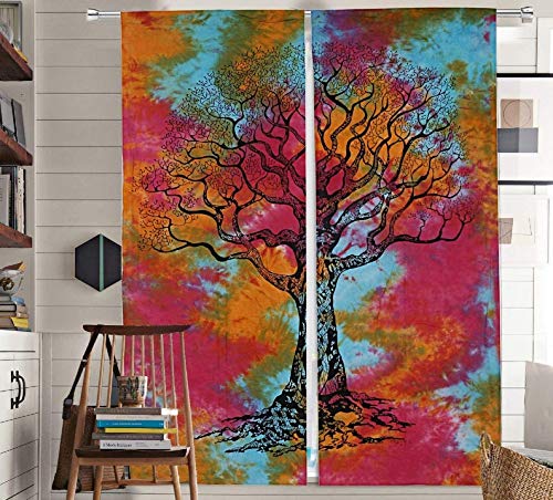 Indian Mandala Window Door Curtains Tree of Life Handmade Living Room Door Curtains Boho Tapestry Hippie Wall Drapes Wall Valances Window Blackout Cotton Wall Hanging 82 X 52 Inch - color: Multi Color, size: 52"W x 82"L (Pack of 1)