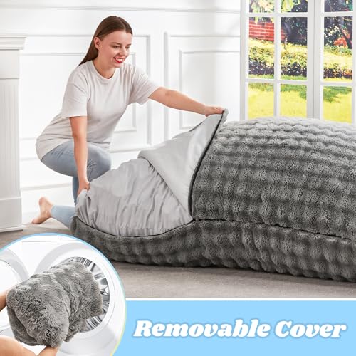 Hobestluk 3 in 1 Bean Bag Chair Giant Bean Bag Chairs for Adults with Bubble Cover Convertible Bean Bag Floor Cushion with Machine Washable Cover for Living Room (Bubble Grey) - color: Ash Grey