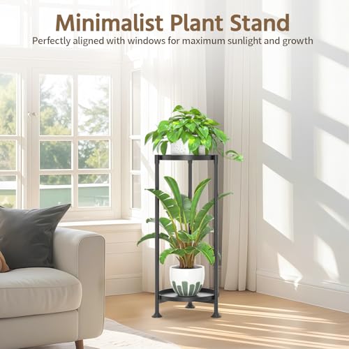 LASZOLA 2 Tier Black Plant Stand Indoor for Large Tall Heavy Duty Flower Planter, Metal Vertical Multi Level Rack for Narrow Floor Corner, Sturdy Round Holder Organizer, Modern, Mid Century, Farmhouse - color: Graphite Black, size: 2 Tier