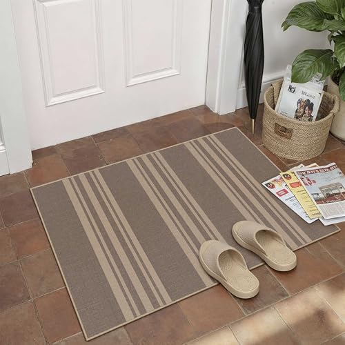 PureCozy Striped Easy Jute Rug 2x3 Nature Entryway Carpet Washable Non Slip Door Mat Farmhouse Neutral Non Shedding Entry Small Indoor Outdoor Rug for Kitchen Bedroom Mudroom Bathroom - color: Nature/Striped, size: 2' x 3' (Rectangular)
