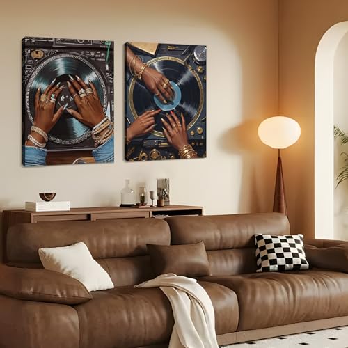 Framed Stylish Retro Woman hand vinyl Record wall art abstract Street Style abstract Picture Print Hip-hop Music Painting for Living room Bedroom Music room Canvas wrapping Poster 12x16 Inches - color: Record Framed, size: 12"L x 16"W