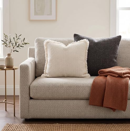 SanVia Cotton Throw Pillow Covers 20x20 – Handwoven Jacquard Texture, Fade-Resistant, No Pilling – Hidden Zipper, Decorative Cushion Cover for Sofa, Couch, Bed – Insert Not Included (Farmhouse, White) - color: Cream, size: 20" x 20"