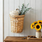 Hiceeden Wicker Hanging Wall Basket, Woven Front Door Flower Basket, Flat Hanging Storage Basket Wall Decor for Home, Garden, Pantry, Farmhouse - style: Country Rustic