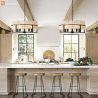 Large Boho Rattan Chandelier,Farmhouse Chandelier for Dining Room Modern Pendant Light Fixture 5-Light Hand Woven Pendant Light Rustic Ceiling - size: 19.5''