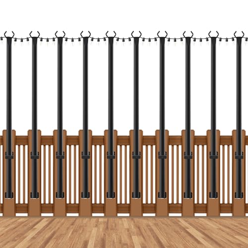 AHRLHR 10 Pack String Light Poles for Deck,5 Ft String Light Poles for Outside with Fixing Clips,Metal Poles for Outdoor String Lights, Hanging Light Poles for Fence Garden Backyard Wall Bistro - size: 10 Pack-5FT