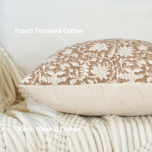 FIOUOVO Floral Throw Pillow Covers 20x20 Farmhouse Block Print Pillow Covers Decorative Pillow Covers Couch Pillows for Living Room Vintage Accent Sofa Pillows Set of 2, Neutral - color: Neutral, size: 20" x 20" (Pack of 2)