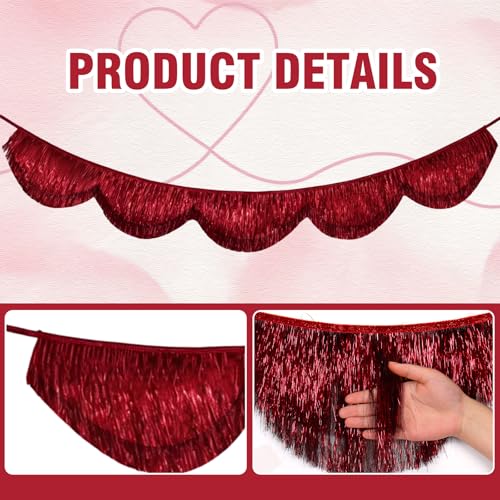 FYSUIMU 6.6 Ft Burgundy Scalloped Banner Hanging Layered Sparkly Fringe Garland for Wine Birthday Wedding Bachelorette Party Backdrop Decor - color: Burgundy Red
