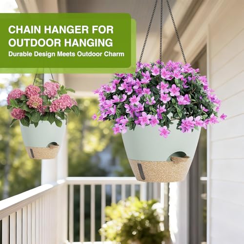 LEWESU Set of 2 Hanging Planters for Indoor Plants with Self Watering Includes Hanging Pots and 2 Types Plant Hangers, Outdoor Hanging Baskets Holder for Home Garden, 10 Inch Sage Green - color: Sage Green