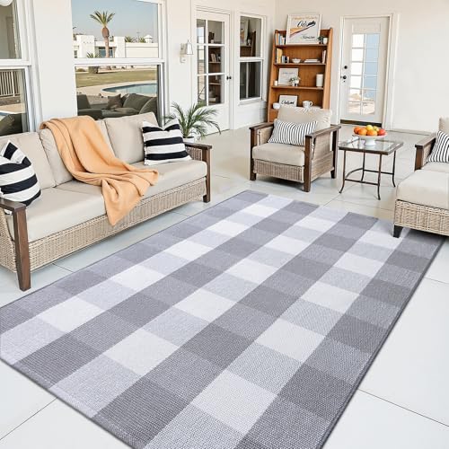 OLANLY Buffalo Plaid Rug 3' x 5' – Grey and White Cotton Checkered Doormat, Washable Indoor Outdoor Rug for Layered Front Porch, Kitchen, Entryway Decor - color: Grey White Buffalo Check, size: 3' X 5' (Rectangular)