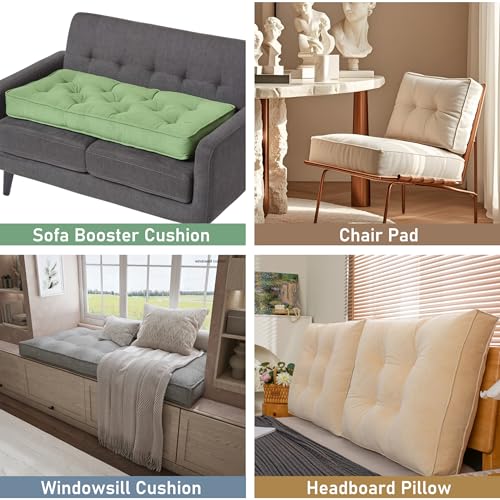 SINCERE Custom Tufted Cushions Indoor, Foam Filler, Cut to Size Bench Pillow, Bespoke Shape Window Seat Chair Pad, Tailored 2/3/4 Seater Piped Sofa Booster Back Cushion with Removable Cover, 30+Colors - color: Custom Tufted Cushion