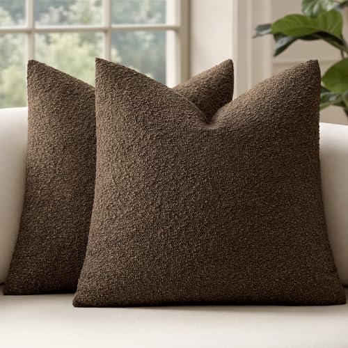 MIULEE 18x18 Inch Decorative Pillow Covers for Couch Bed Set of 2 Textured Boucle Neutral Throw Pillow Covers Dark Brown Accent Solid Vintage Pillowcases Sofa Living Room Home Decor - color: Brown, size: 18" x 18" (Pack of 2)