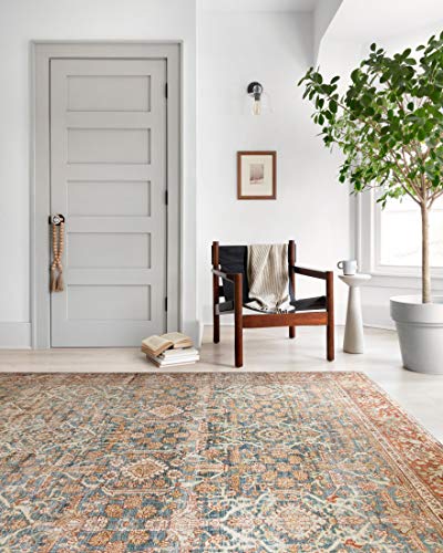 Loloi Layla Collection LAY-04 Ocean/Rust 2'-3" x 3'-9" .13" Thick Accent Rug, Soft, Durable, Vintage Inspired, Distressed, Low Pile, Non-Shedding, Easy Clean, Printed, Living Room Rug - color: Ocean / Rust, size: 2'3" x 3'9" (Rectangular)