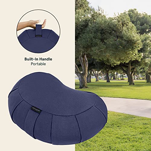 Retrospec Sedona Zafu Meditation Cushion with Buckwheat Hull Fill - Adjustable Yoga & Pilates Equipment Support - 17in Crescent Cotton Cover - color: Midnight, size: 1 Count (Pack of 1)