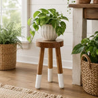 Teak 11.8" Round Dip Dyed Teak Stool | Wood Accent Side Table | Wood Plant Stand (20" Tall White) - color: 20" Tall White