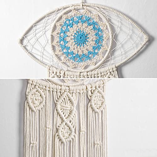 LOMOHOO Large Boho Dream Catchers Evil Eye Macrame Wall Hanging Woven Dream Catcher for Bedroom Home Dorm Room Ornament(Beige)